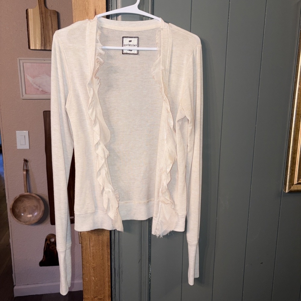 Women's Romantic Ruffle Cottagecore Cream Cardigan Fitted Size L